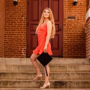 Medium Orange Mini Spaghetti Strap Zip-Up Dress